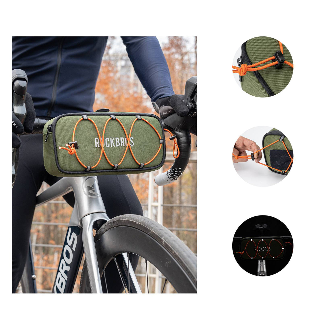 Rockbros TL001 ROAD TO SKY 1.9L Atsparus vandeniui dviračio krepšys vairamiui - Žalias -- Bicycle Bags