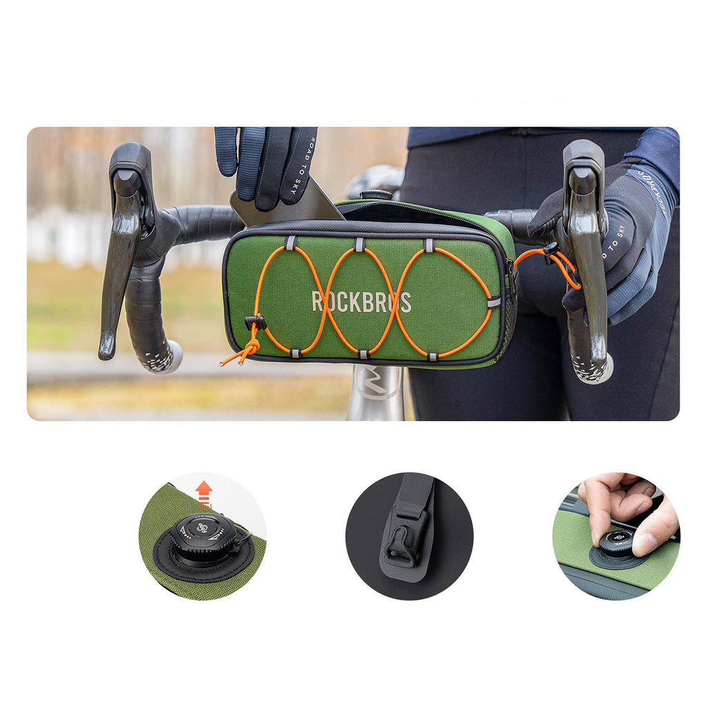 Rockbros TL001 ROAD TO SKY 1.9L Atsparus vandeniui dviračio krepšys vairamiui - Žalias -- Bicycle Bags