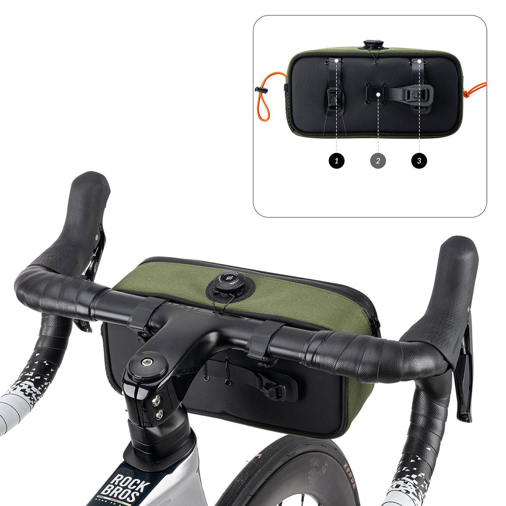 Rockbros TL001 ROAD TO SKY 1.9L Atsparus vandeniui dviračio krepšys vairamiui - Žalias -- Bicycle Bags