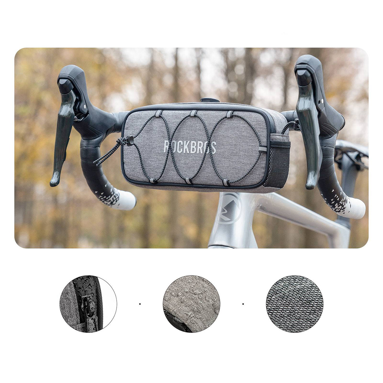 Rockbros TL001 ROAD TO SKY 1.9L Atsparus vandeniui dviračio krepšys vairamiui - Pilkas -- Bicycle Bags