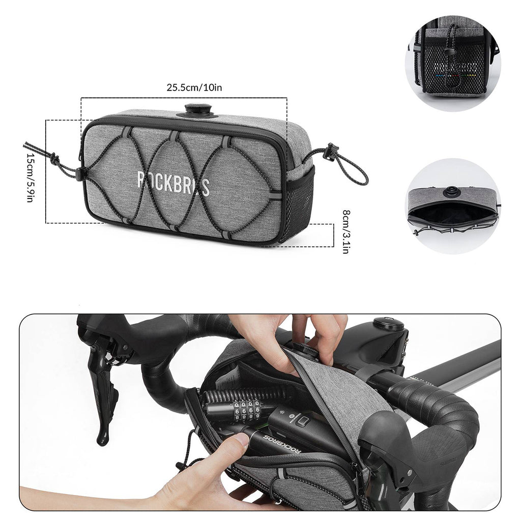 Rockbros TL001 ROAD TO SKY 1.9L Atsparus vandeniui dviračio krepšys vairamiui - Pilkas -- Bicycle Bags