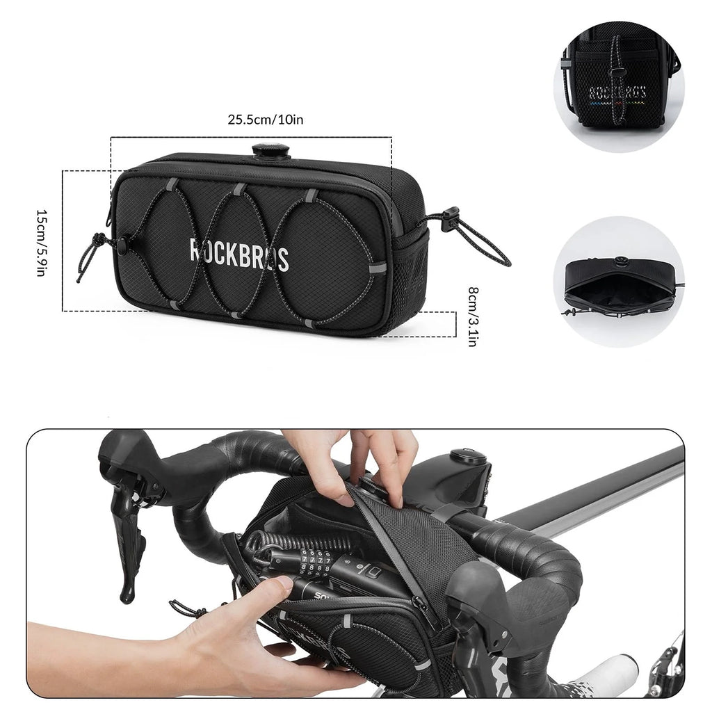 Rockbros TL001 ROAD TO SKY 1,9L vandeniui atsparus dviračio vairo krepšys - juodas -- Bicycle Bags