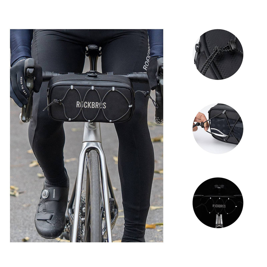 Rockbros TL001 ROAD TO SKY 1,9L vandeniui atsparus dviračio vairo krepšys - juodas -- Bicycle Bags