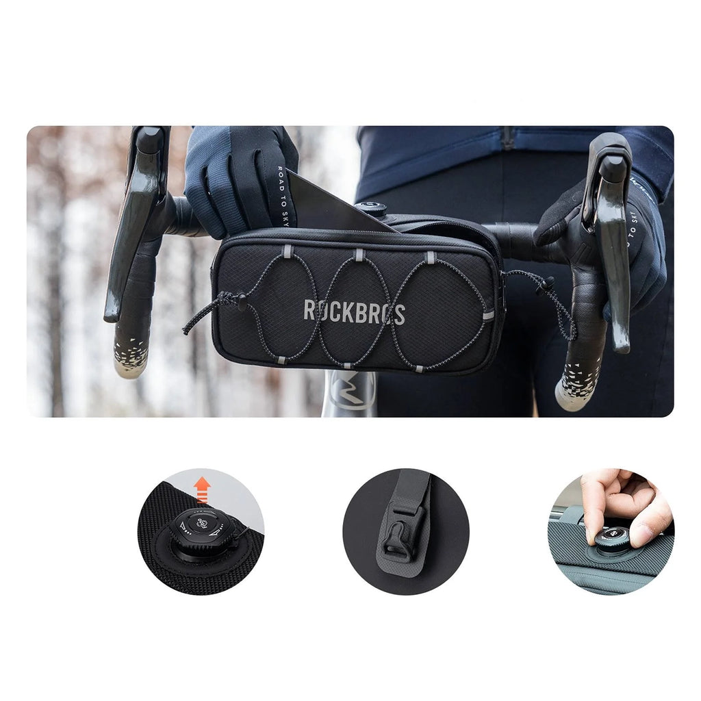 Rockbros TL001 ROAD TO SKY 1,9L vandeniui atsparus dviračio vairo krepšys - juodas -- Bicycle Bags
