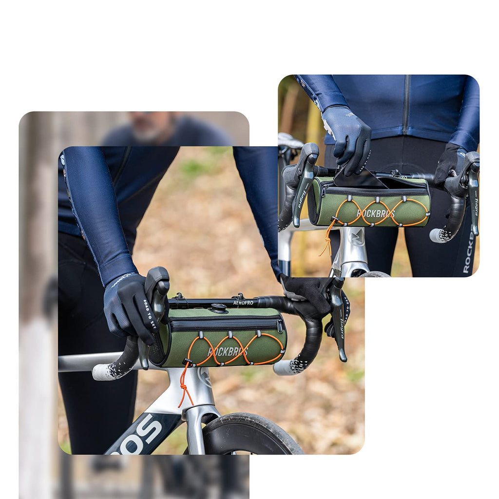 Rockbros TL002 ROAD TO SKY 1,5L vandeniui atsparus vairo krepšys - žalias -- Bicycle Bags