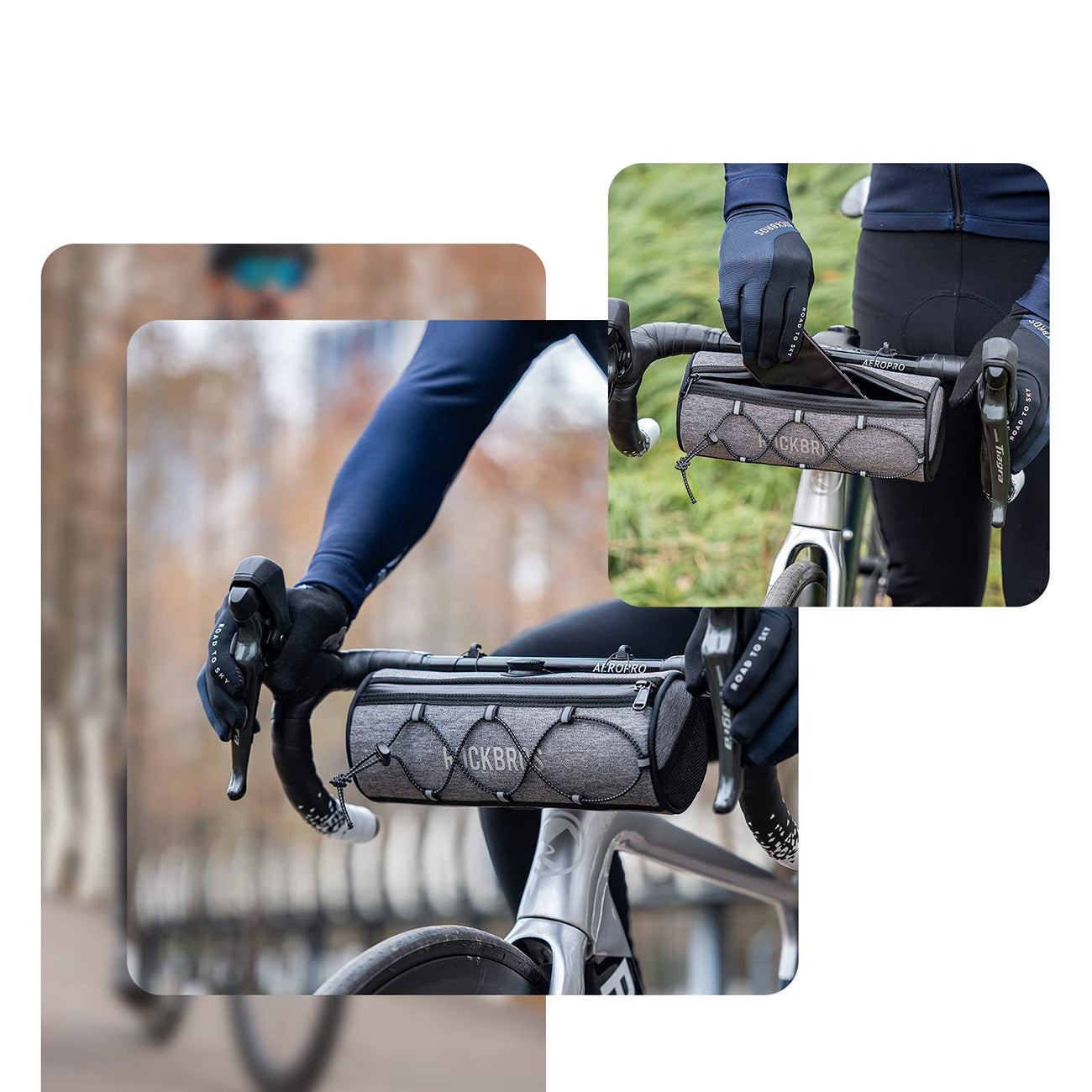 Rockbros TL002 ROAD TO SKY 1,5L vandeniui atsparus vairo krepšys - pilka -- Bicycle Bags