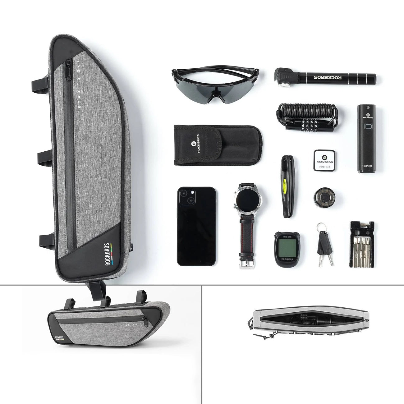 Rockbros TL003 ROAD TO SKY 2L rėmo krepšys atsparus vandeniui - pilka -- Bicycle Bags