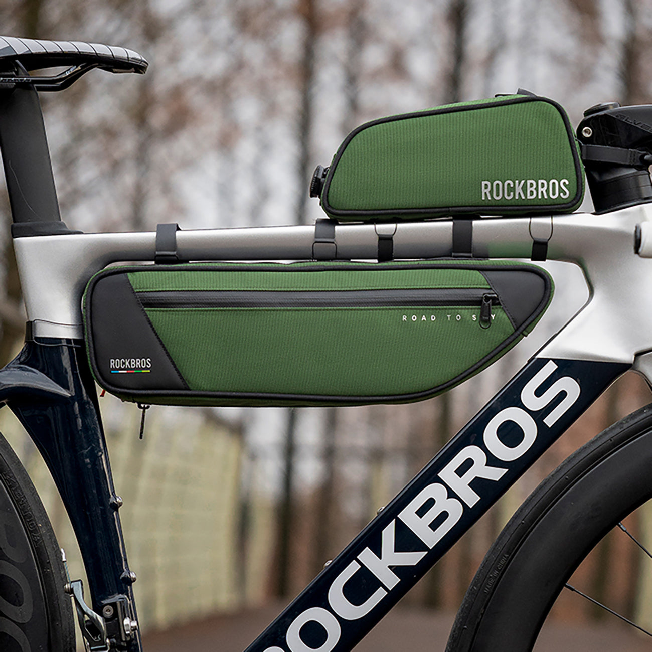Rockbros TL003 ROAD TO SKY 2L rėmo krepšys atsparus vandeniui - žalia -- Bicycle Bags