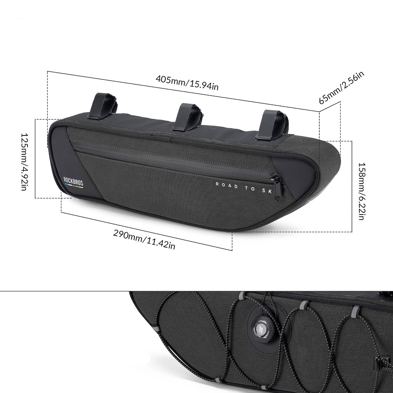 Rockbros TL003 ROAD TO SKY 2L rėmo krepšys atsparus vandeniui - juoda -- Bicycle Bags