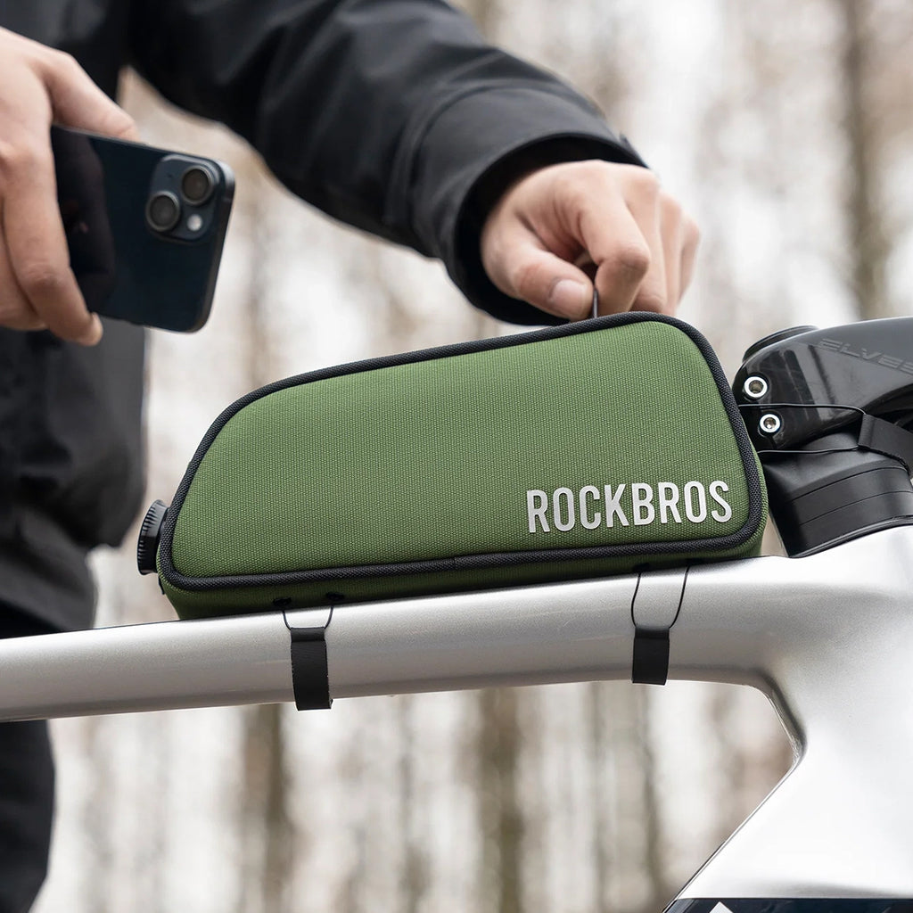 Rockbros TL004 ROAD TO SKY 0,7L atsparus vandeniui dviračio rėmo krepšys - žalia -- Bicycle Bags