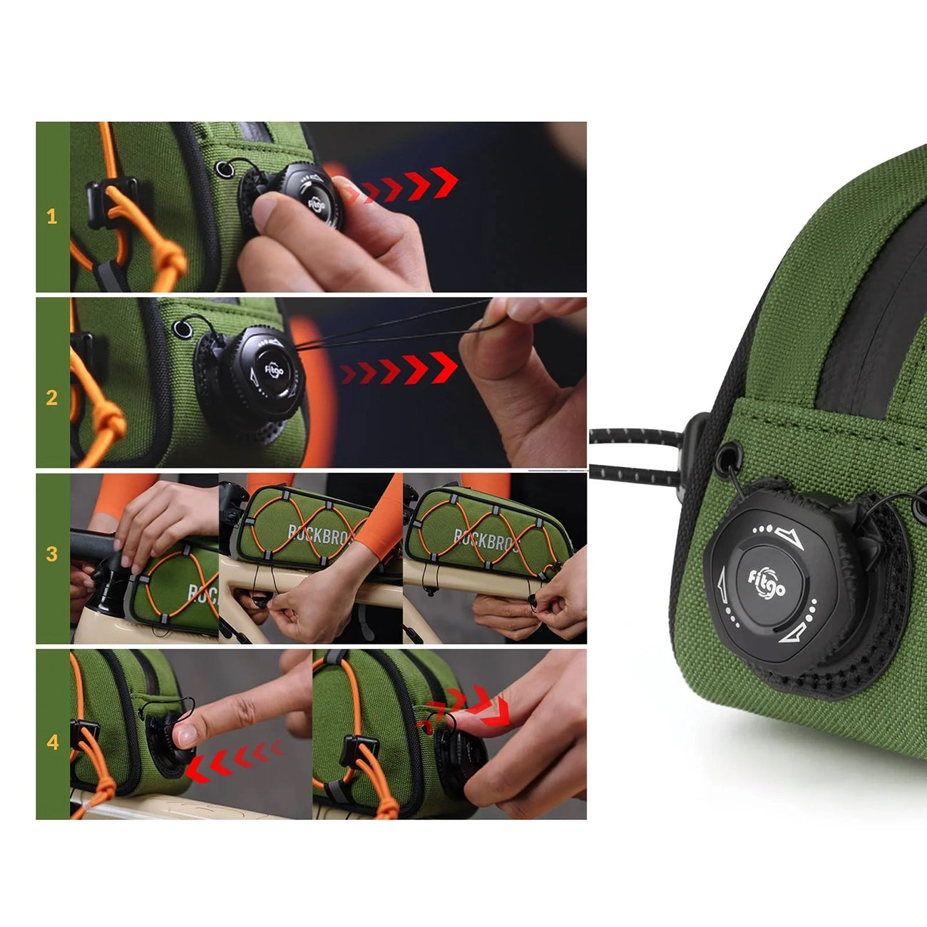 Rockbros TL004 ROAD TO SKY 0,7L atsparus vandeniui dviračio rėmo krepšys - žalia -- Bicycle Bags