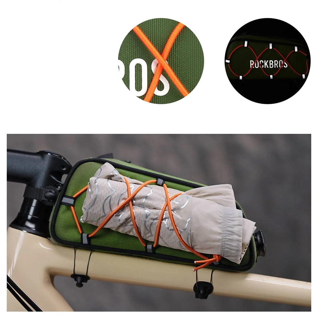 Rockbros TL004 ROAD TO SKY 0,7L atsparus vandeniui dviračio rėmo krepšys - žalia -- Bicycle Bags