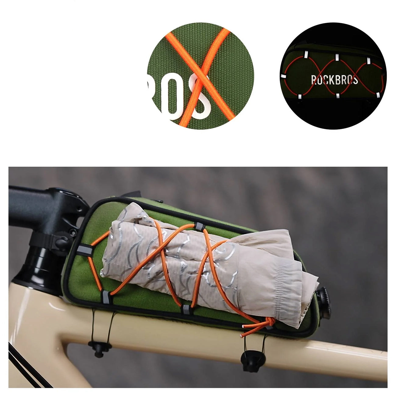 Rockbros TL004 ROAD TO SKY 0,7L atsparus vandeniui dviračio rėmo krepšys - žalia -- Bicycle Bags