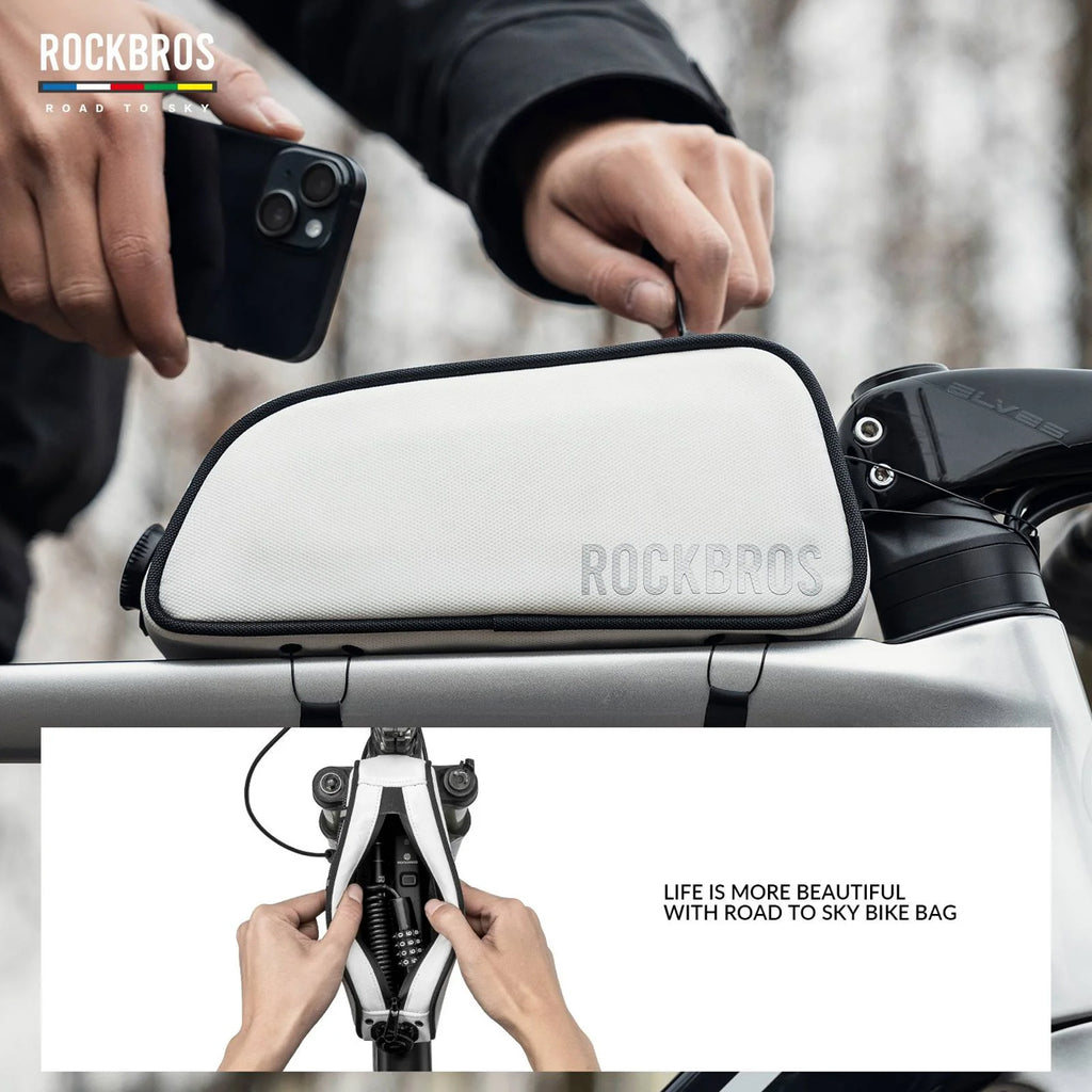 Rockbros TL004 ROAD TO SKY 0,7L atsparus vandeniui dviračio rėmo krepšys - balta -- Bicycle Bags