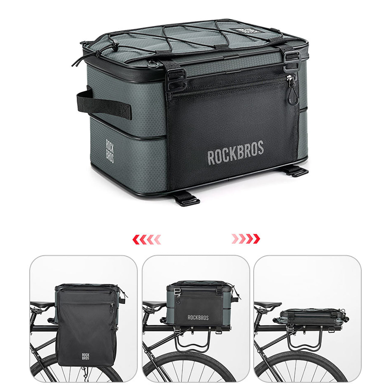 Rockbros A30 ROAD TO SKY sulankstomas dviračio bagažinės krepšys 15-30 L - pilkas -- Bicycle Bags