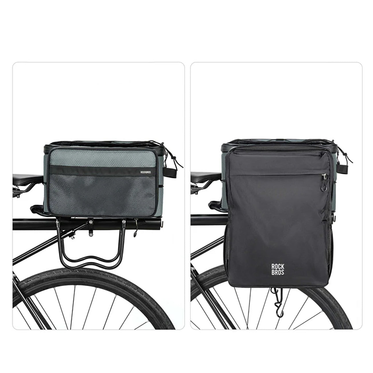 Rockbros A30 ROAD TO SKY sulankstomas dviračio bagažinės krepšys 15-30 L - pilkas -- Bicycle Bags