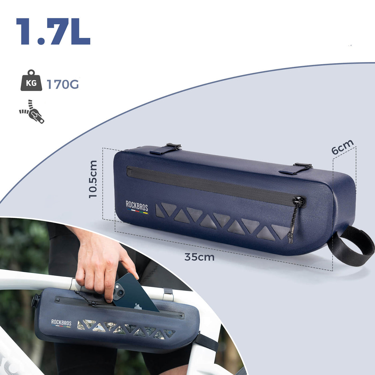Rockbros AS-140 ROAD TO SKY nepropūstamas rėmo krepšys 1,7 l - mėlynas -- Bicycle Bags