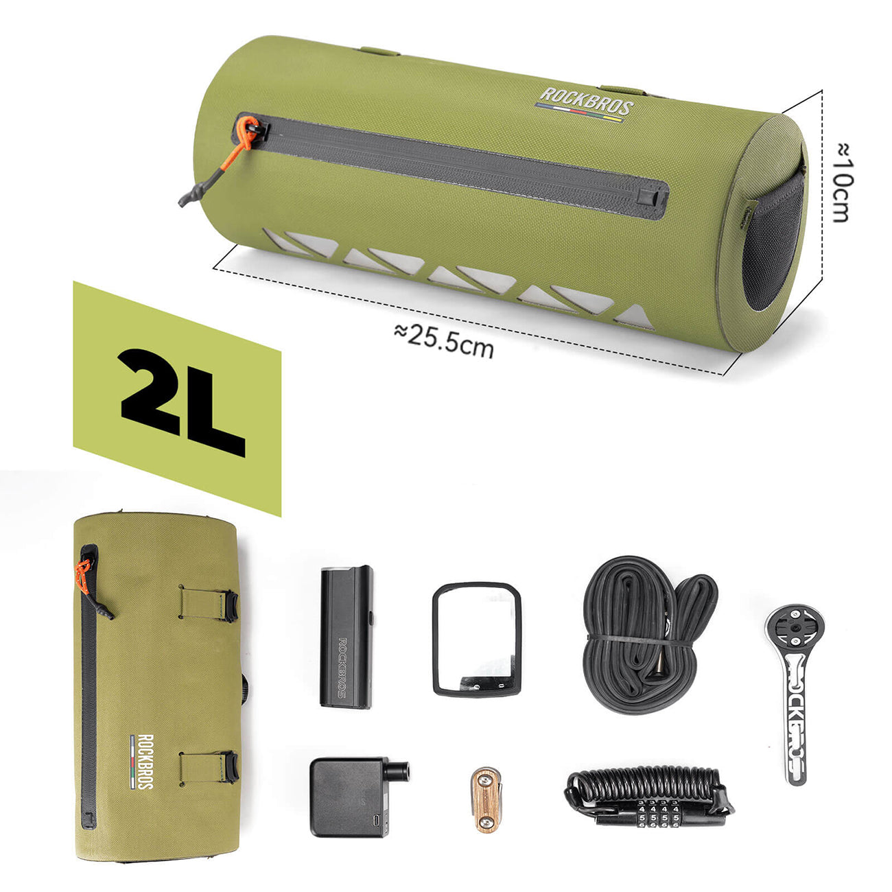 Rockbros AS-145 ROAD TO SKY rankraščio dviračio krepšys, nepralaidus vandeniui, 2 l - žalia -- Bicycle Bags