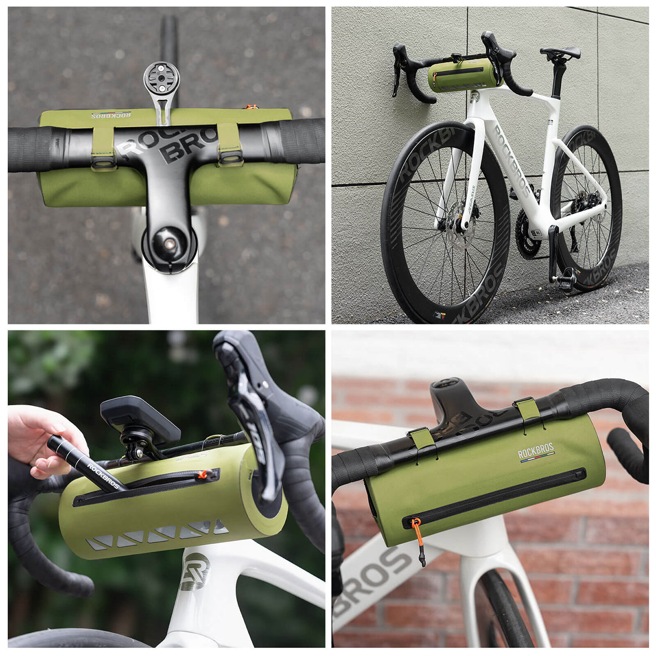 Rockbros AS-145 ROAD TO SKY rankraščio dviračio krepšys, nepralaidus vandeniui, 2 l - žalia -- Bicycle Bags