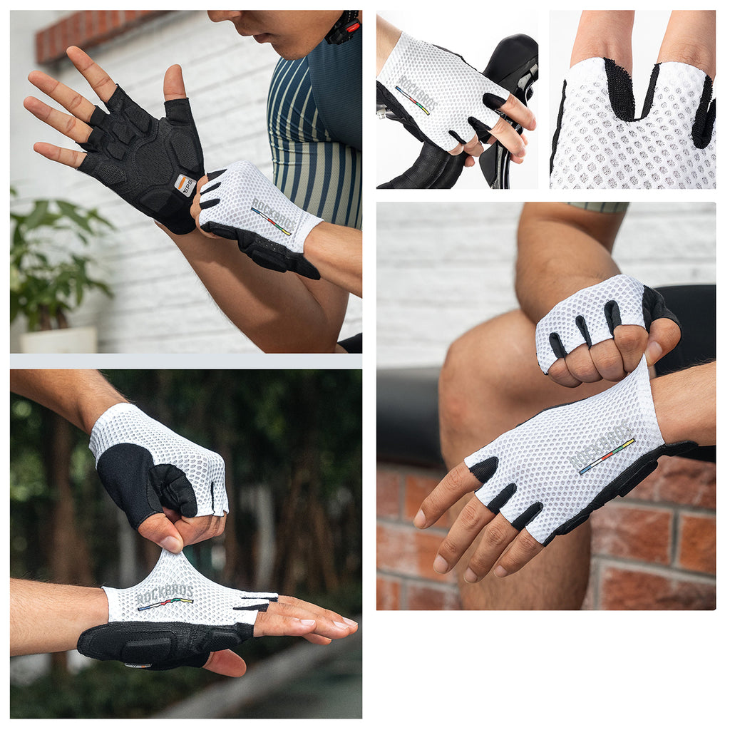 Rockbros TLS004 ROAD TO SKY Trumpos šoko sugeriancios dviratininko pirštinės S - Baltos -- Bicycle Gloves