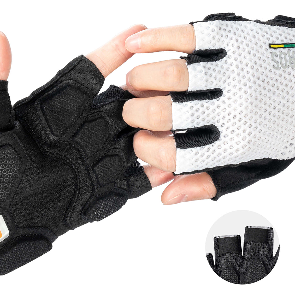 Rockbros TLS004 ROAD TO SKY Trumpos šoko sugeriancios dviratininko pirštinės M - Baltos -- Bicycle Gloves