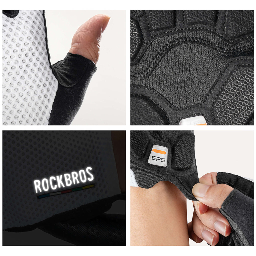Rockbros TLS004 ROAD TO SKY Trumpos šoko sugeriancios dviratininko pirštinės M - Baltos -- Bicycle Gloves