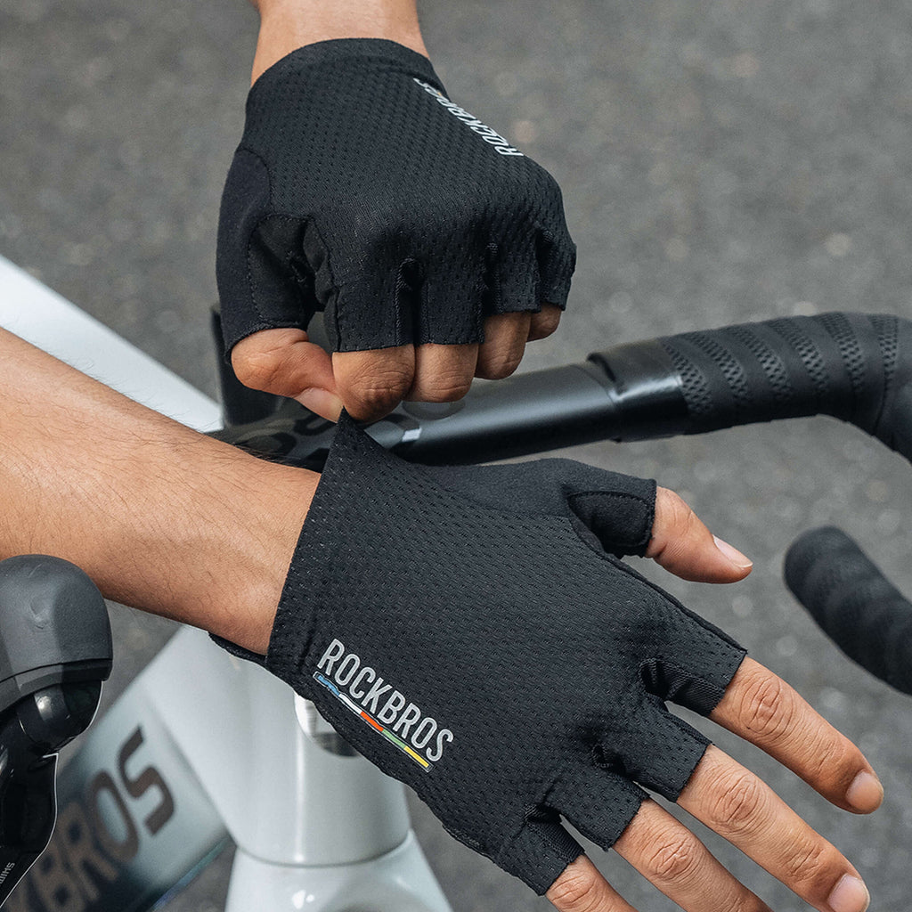 Rockbros TLS004 ROAD TO SKY trumpos smūgius sugeriančios dviračio pirštinės S - juodos -- Bicycle Gloves
