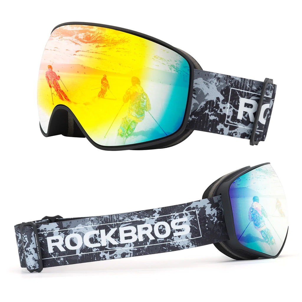 Rockbros SP284 vaikiški slidinėjimo akiniai anti-rūdimas su UV filtru, pilki lęšiai su raudona veidrodėle - juodi --...