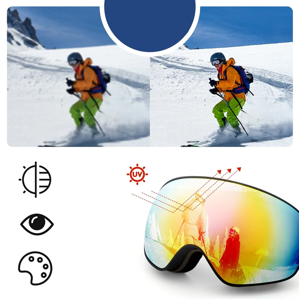 Rockbros SP284 vaikiški slidinėjimo akiniai anti-rūdimas su UV filtru, pilki lęšiai su raudona veidrodėle - juodi --...