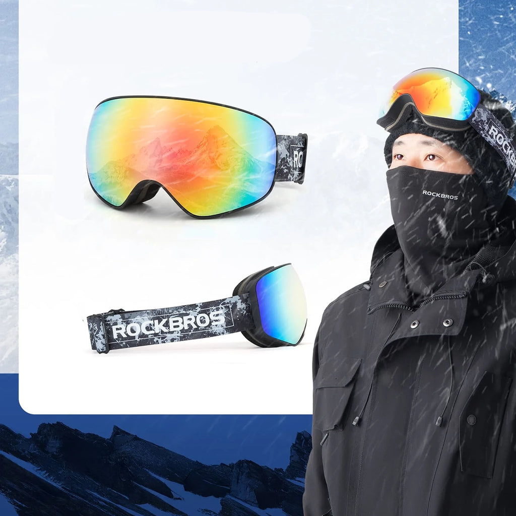 Rockbros SP284 vaikiški slidinėjimo akiniai anti-rūdimas su UV filtru, pilki lęšiai su raudona veidrodėle - juodi --...