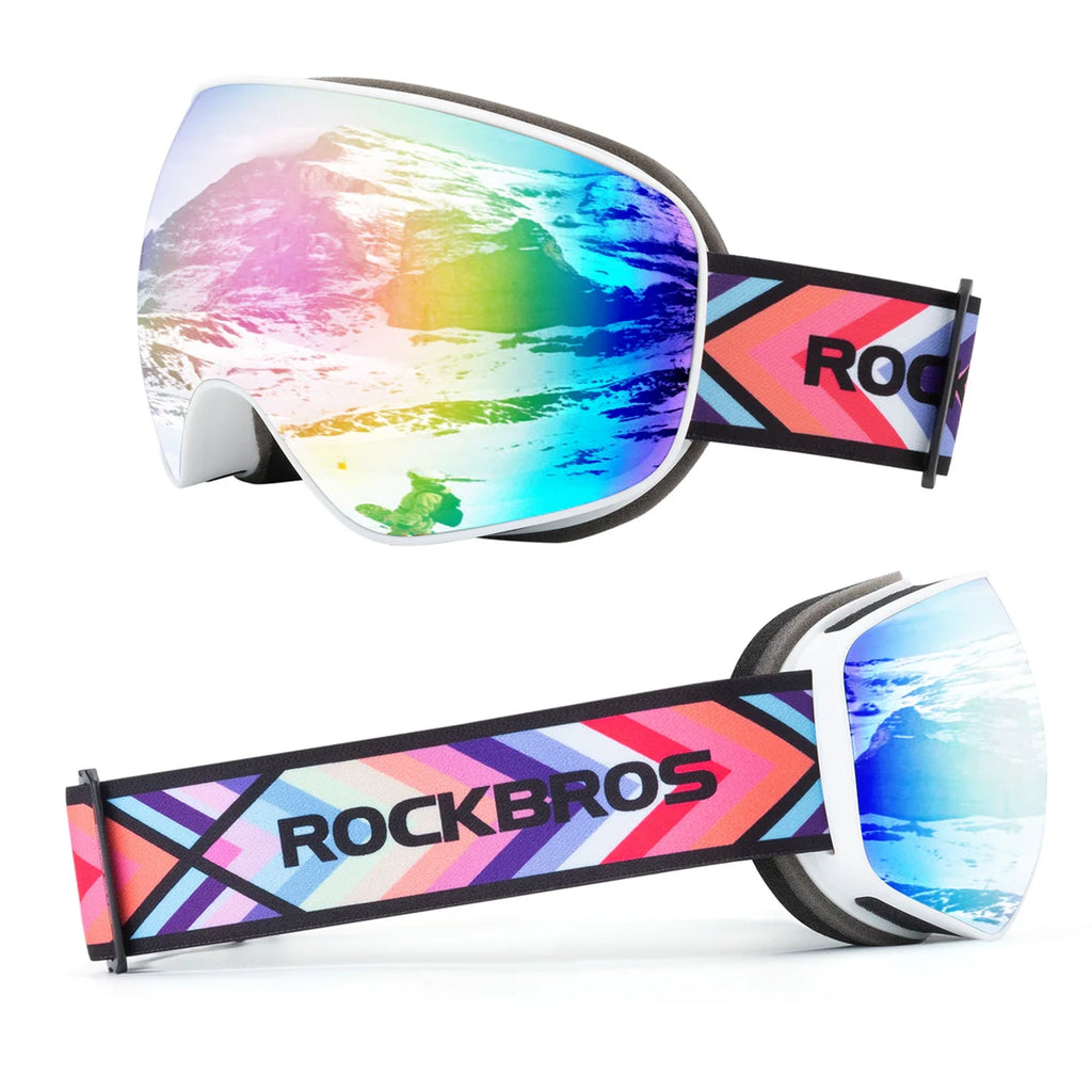 Rockbros SP284 vaikiški slidinėjimo akiniai anti-rūdimas su UV filtru, pilki lęšiai su rožine veidrodėle - balti --...