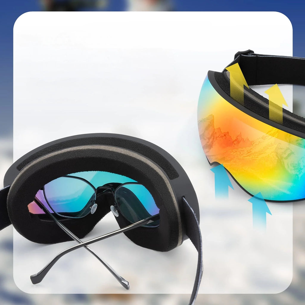 Rockbros SP284 vaikiški slidinėjimo akiniai anti-rūdimas su UV filtru, pilki lęšiai su rožine veidrodėle - balti --...