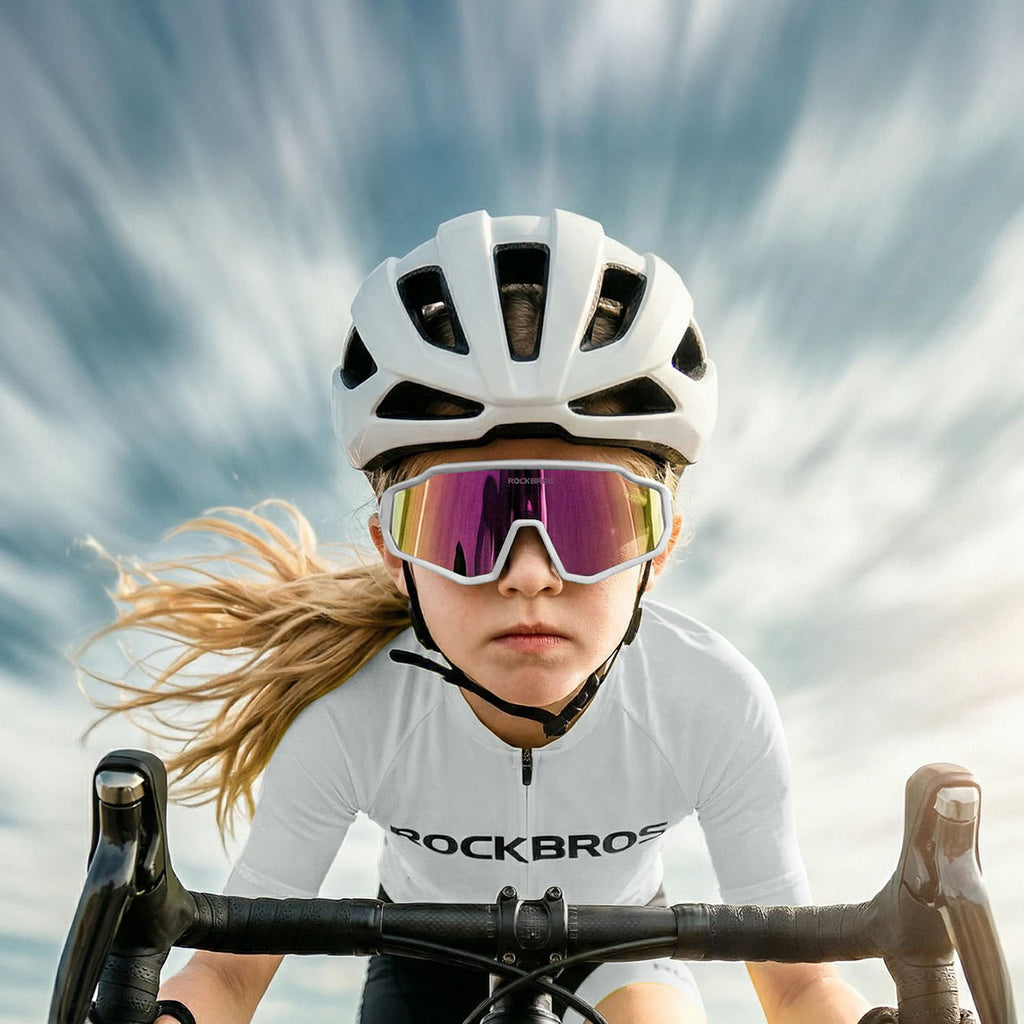 Rockbros SP383 Shining Warrior dviračių akiniai - matinis baltas rėmelis, poliarizuoti raudoni lęšiai -- Cycling Eyewear