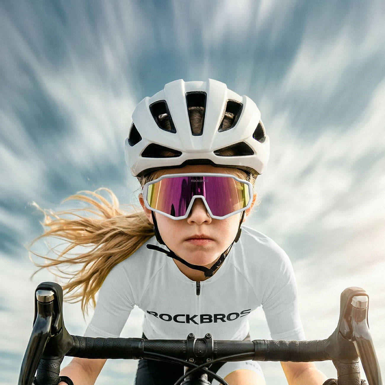 Rockbros SP383 Shining Warrior dviračių akiniai - matinis baltas rėmelis, poliarizuoti raudoni lęšiai -- Cycling Eyewear