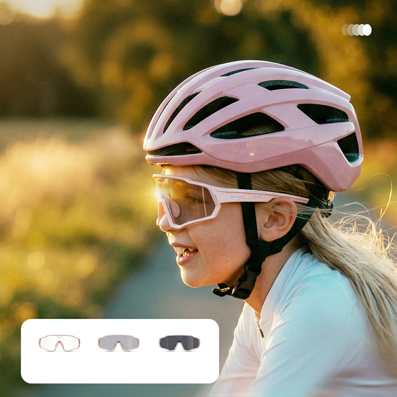 Rockbros SP383 Photochromic dviračių akiniai su UV400 apsauga vaikams - rožiniai -- Cycling Eyewear