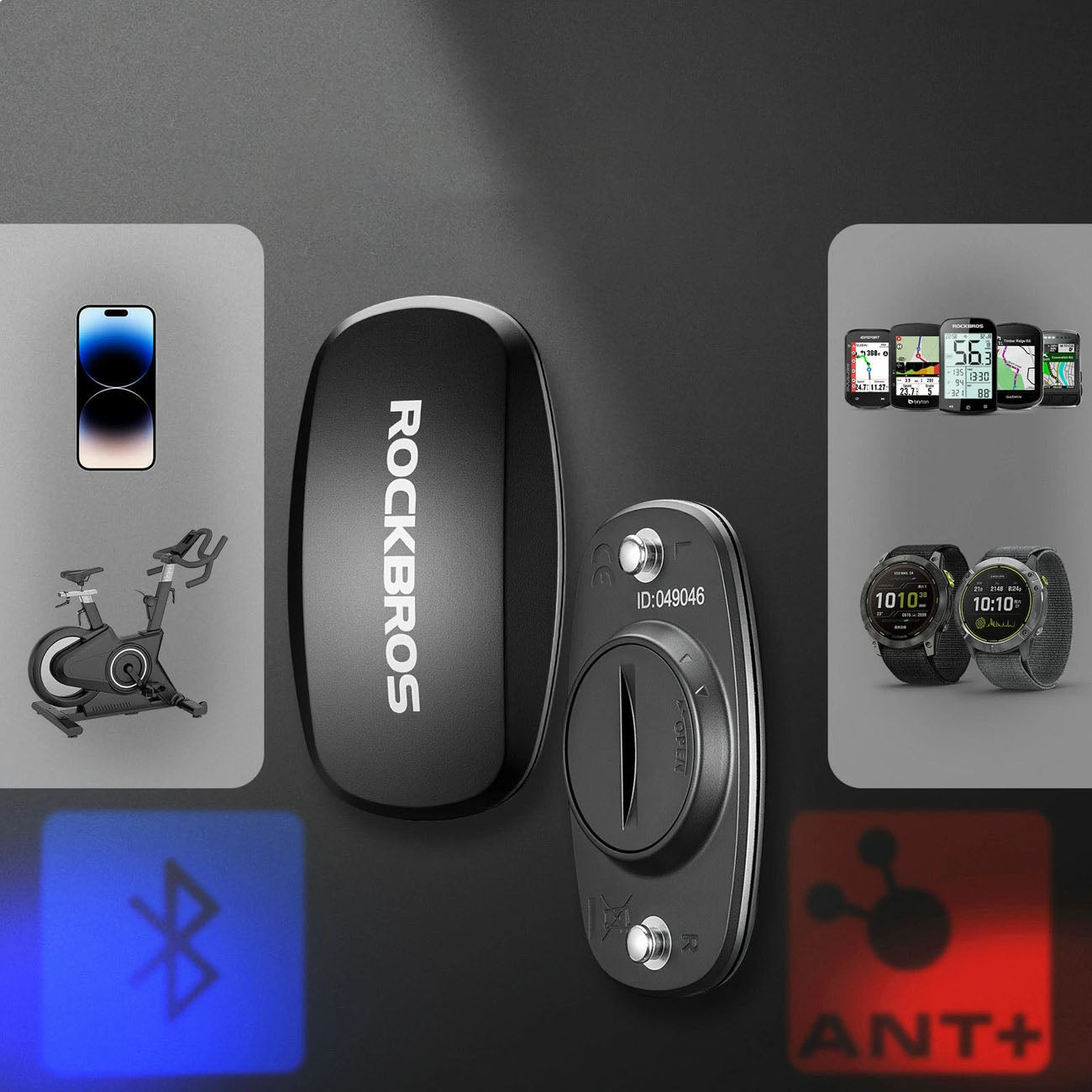 Rockbros HRM812 Bluetooth ANT+ IP67 Širdies ritmo matuoklis diržas - Juodas -- Cell phone cases and covers