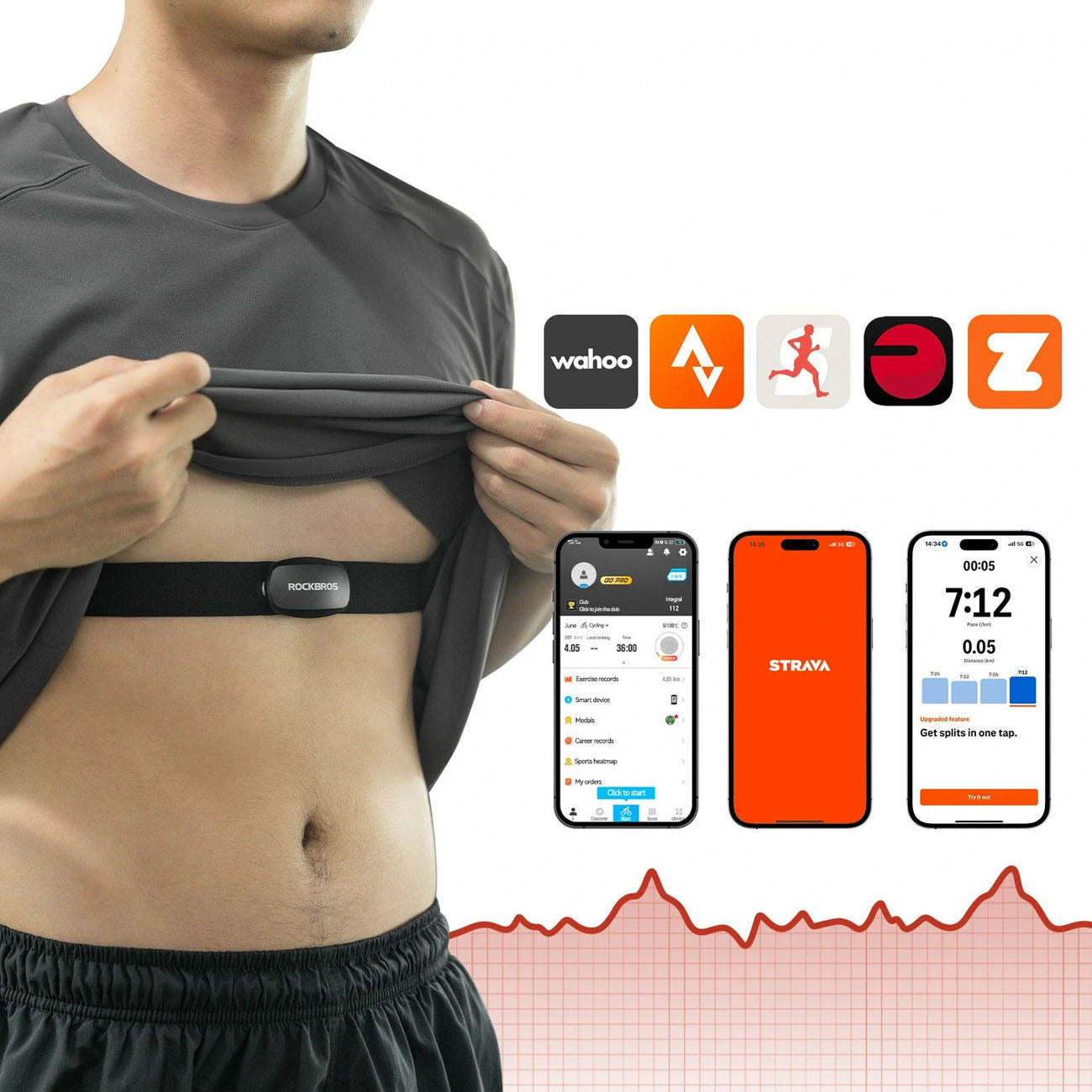 Rockbros HRM812 Bluetooth ANT+ IP67 Širdies ritmo matuoklis diržas - Juodas -- Cell phone cases and covers