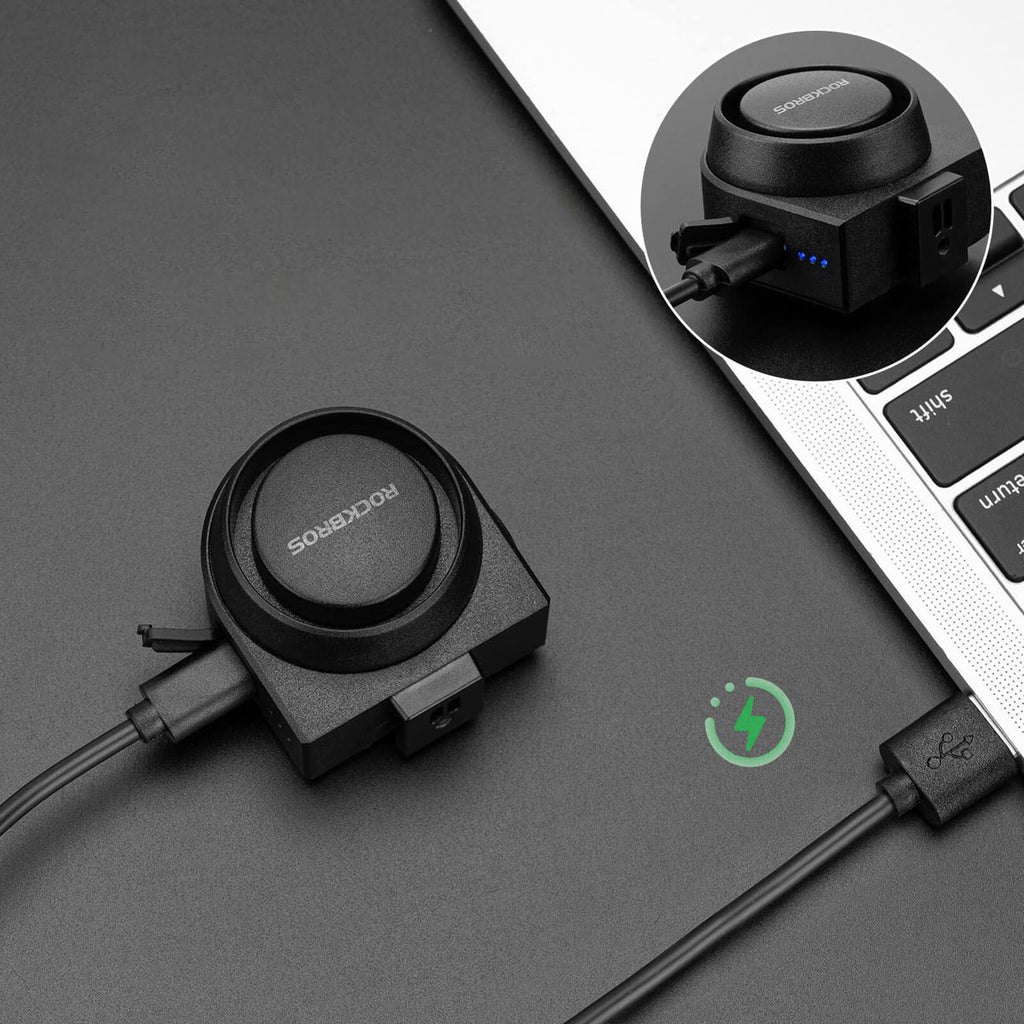 Rockbros A2 Dviračio skambis su 115 dB aliarmą ir USB-C nuotoliniu valdymu - Juodas -- Bicycle Bells & Horns