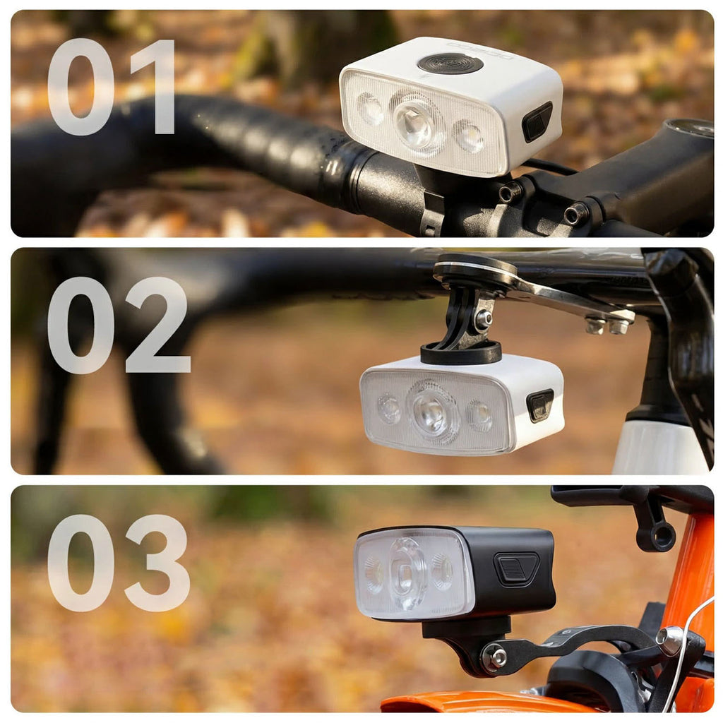 Rockbros QC1200 Priekinė dviračio lempa 1200 lm USB-C - balta -- Bicycle Lights