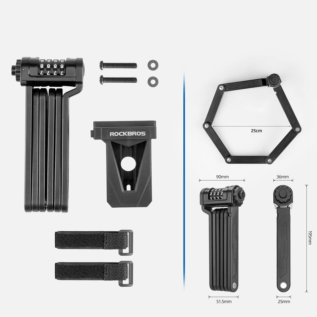 Rockbros LFCXR0085 sulankstyта dviracio spyna su kombinacija - juoda -- Bicycle Locks
