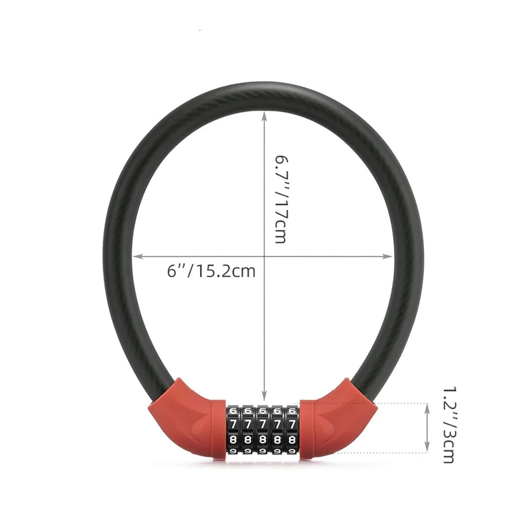Rockbros RKS570-RD dviračio spyna su kodu, plieno kabelis, 55 cm - juoda ir raudona -- Bicycle Locks