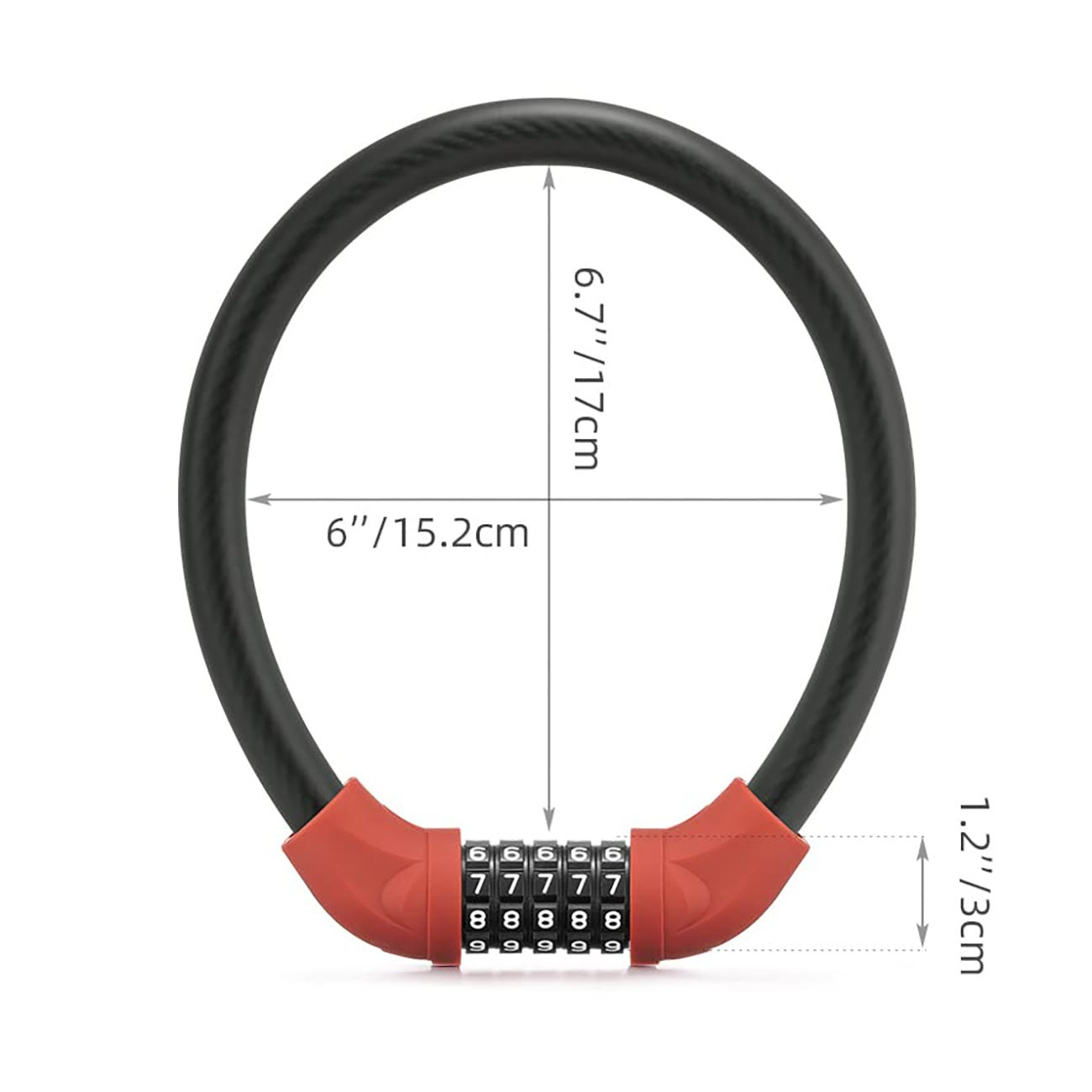 Rockbros RKS870-RD dviračio spyna su kodu, plieno kabelis, 85 cm - raudona -- Bicycle Locks