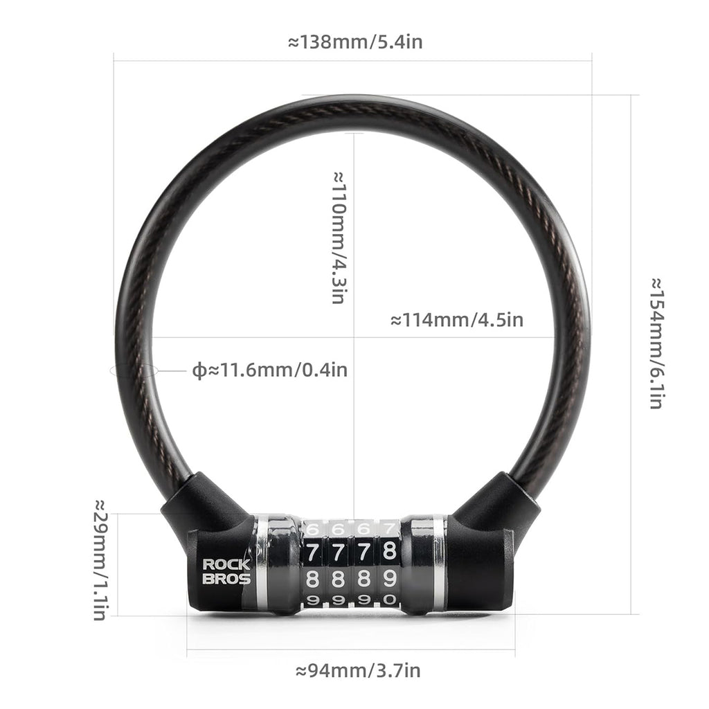 Rockbros 87639-4 dviračio spyna su kodu ir plieno kabeliu - juoda -- Bicycle Locks