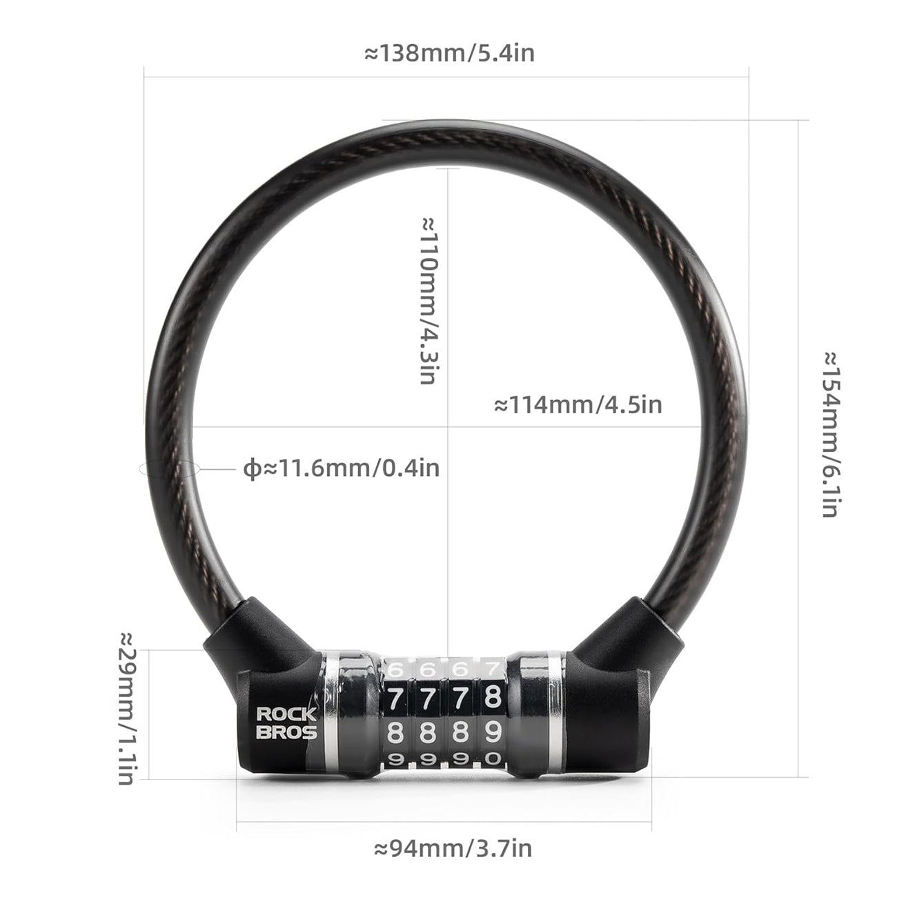 Rockbros 87639-4 dviračio spyna su kodu ir plieno kabeliu - juoda -- Bicycle Locks