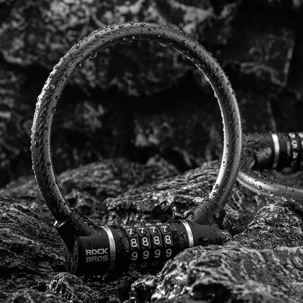 Rockbros 87639-4 dviračio spyna su kodu ir plieno kabeliu - juoda -- Bicycle Locks