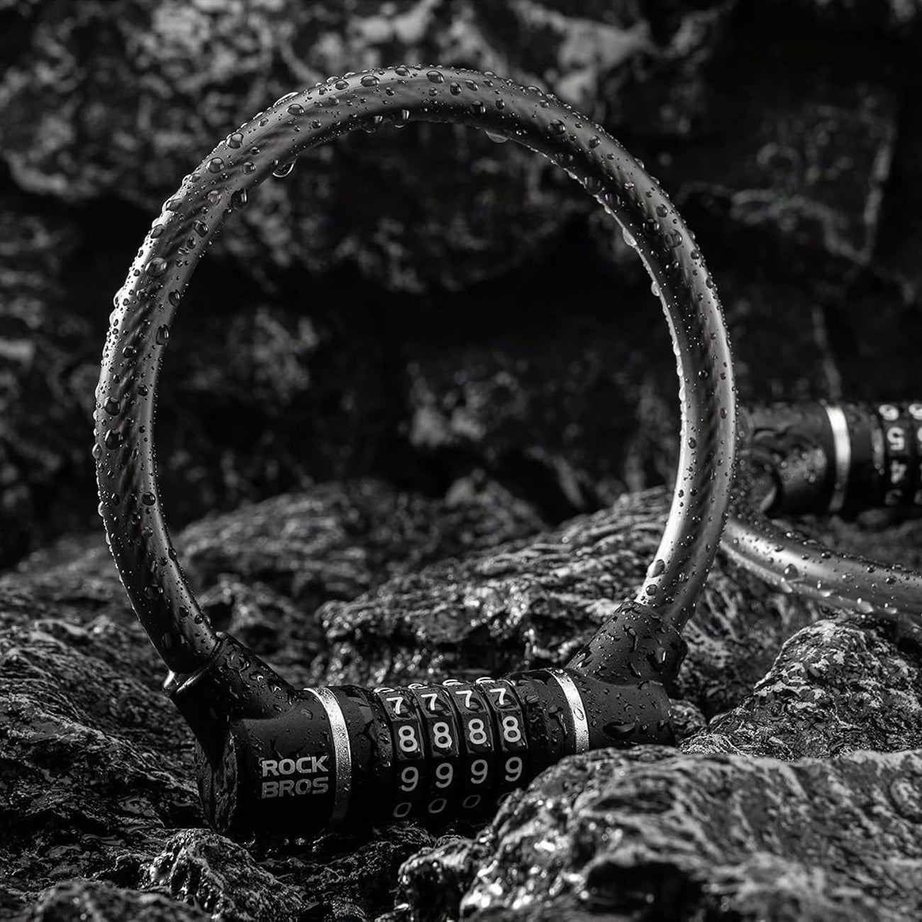 Rockbros 87639-4 dviračio spyna su kodu ir plieno kabeliu - juoda -- Bicycle Locks