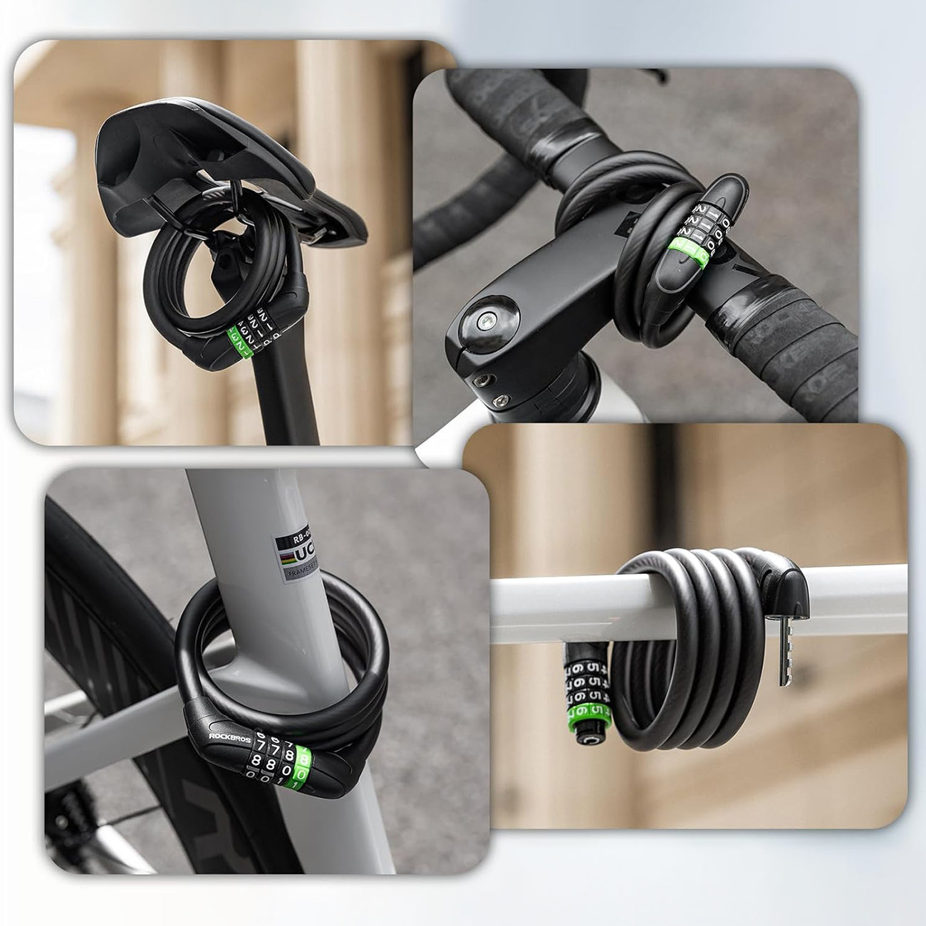Rockbros 87632 dviračio užraktas su kodu, plieno kabelis, 115 cm - juodas -- Bicycle Locks