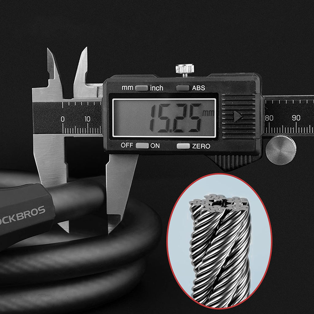 Rockbros RKS507 dviračio užraktas su 5 skaitmenų kodu, plieno kabelis, 180 cm - juodas -- Bicycle Locks