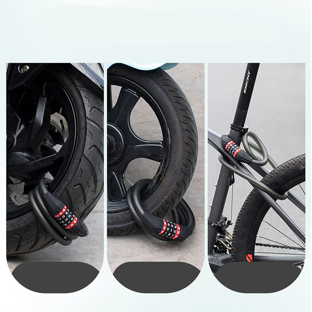 Rockbros RKS507 dviračio užraktas su 5 skaitmenų kodu, plieno kabelis, 180 cm - juodas -- Bicycle Locks