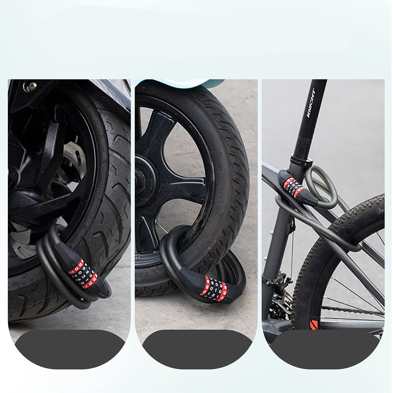 Rockbros RKS507 dviračio užraktas su 5 skaitmenų kodu, plieno kabelis, 180 cm - juodas -- Bicycle Locks